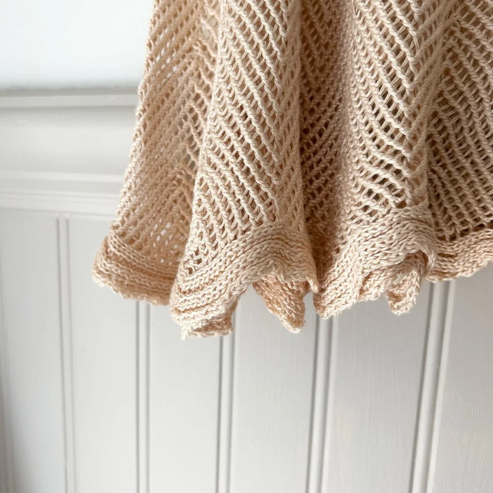 Elegant Tan Crochet Knit Skirt - One Size Neutral